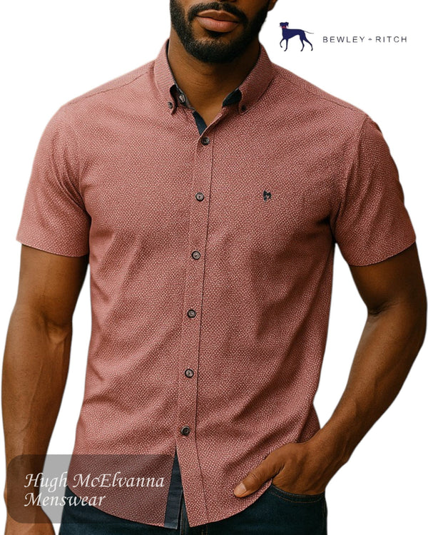 Bewley & Ritch 'PINKY' Dark Pink Short Sleeve Slim Fit Shirt - Hugh McElvanna Menswear