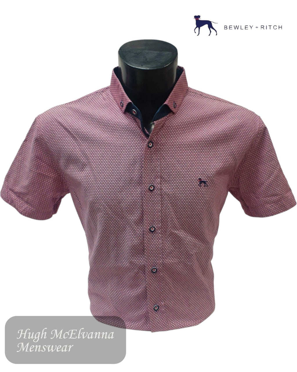 Bewley & Ritch 'PINKY' Dark Pink Short Sleeve Slim Fit Shirt - Hugh McElvanna Menswear