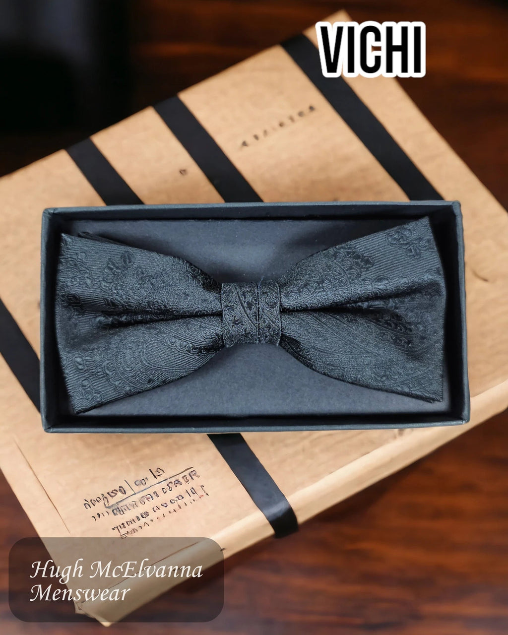 Black Bow Tie & Pocket Square Set - MB90G - Hugh McElvanna Menswear