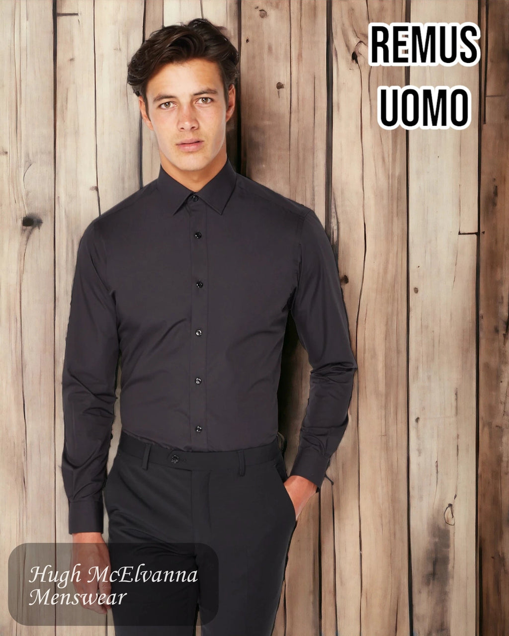 Black Remus Uomo Tapered Fit Shirt - 18300 - Hugh McElvanna Menswear