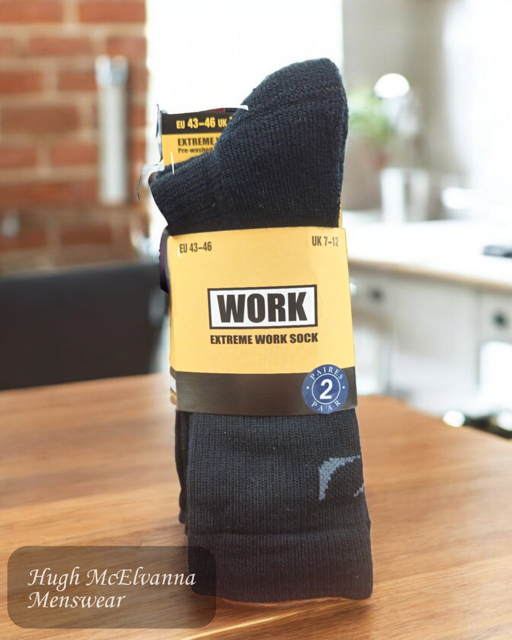 Black Wool - Blend 2 Pack Work Socks - Hugh McElvanna Menswear