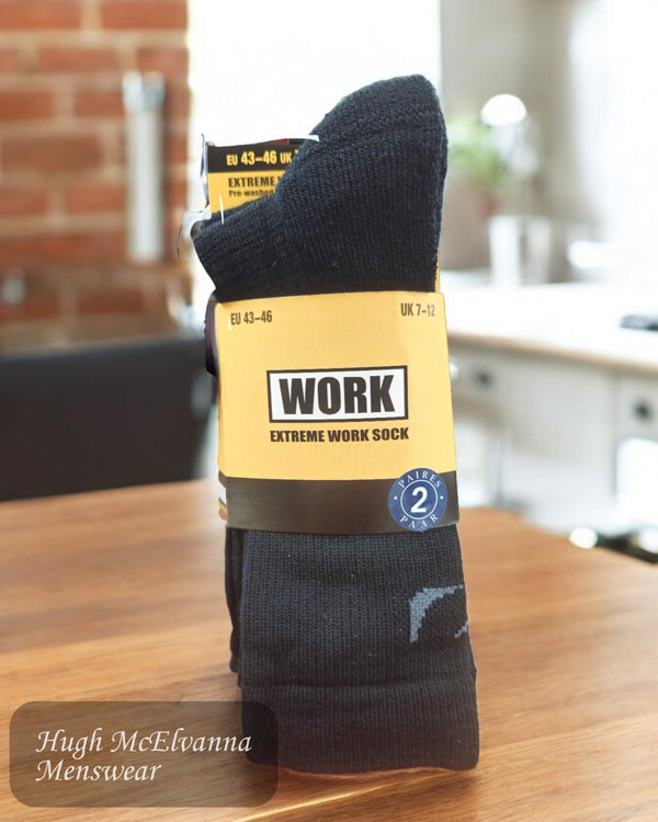 Black Wool - Blend 2 Pack Work Socks - Hugh McElvanna Menswear