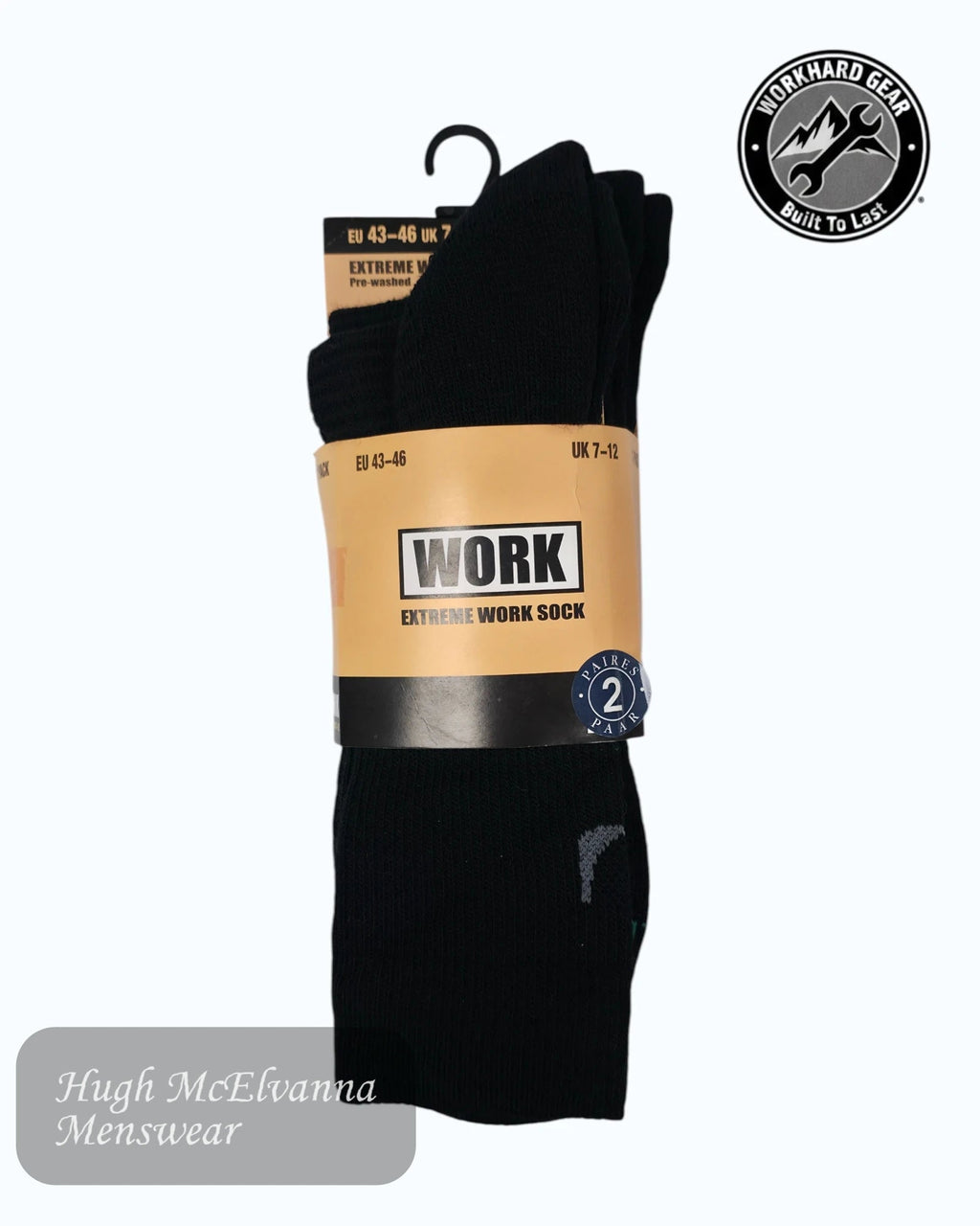 Black Wool - Blend 2 Pack Work Socks - Hugh McElvanna Menswear