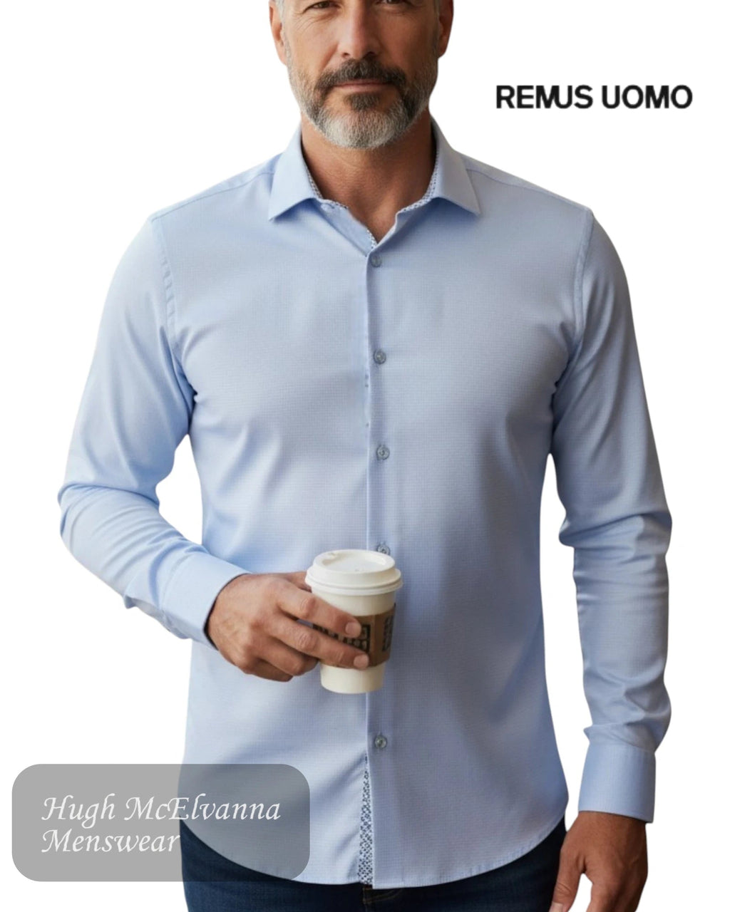 Blue Stretch Tapered Fit Mens Shirt Style: 18677/21 - Hugh McElvanna Menswear