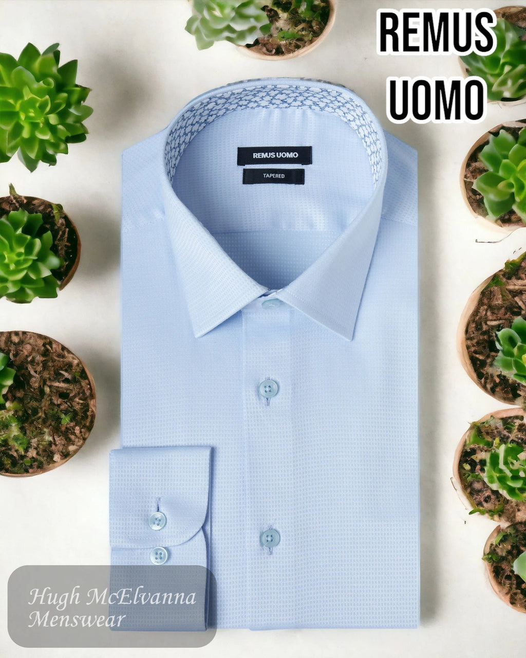 Blue Stretch Tapered Fit Mens Shirt Style: 18677/21 - Hugh McElvanna Menswear