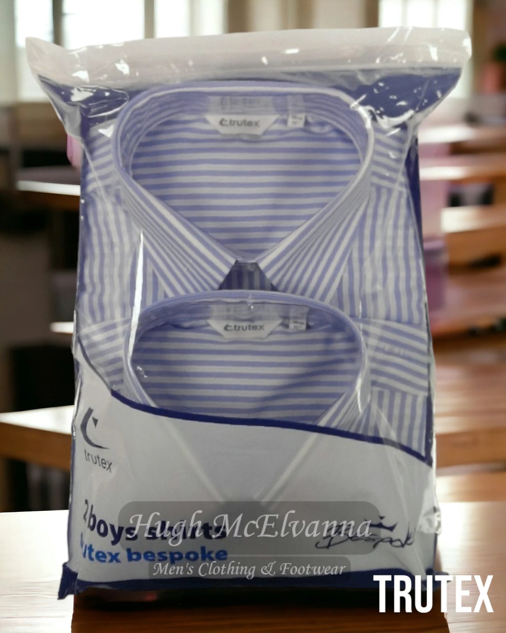 Boys Twin Pack 6th Year Stripe Shirts With Pocket Front by Trutex - Hugh McElvanna Menswear
