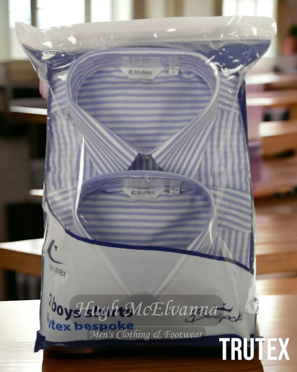 Boys Twin Pack 6th Year Stripe Shirts With Pocket Front by Trutex - Hugh McElvanna Menswear