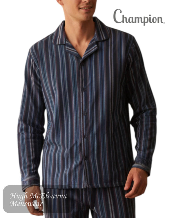Champion 3185 Kingston Blue Striped Pyjamas - Hugh McElvanna Menswear