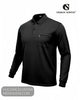 Charles Norton 10106 men's black 2-button polo sweatshirt with long sleeves and a zipped chest pocket.