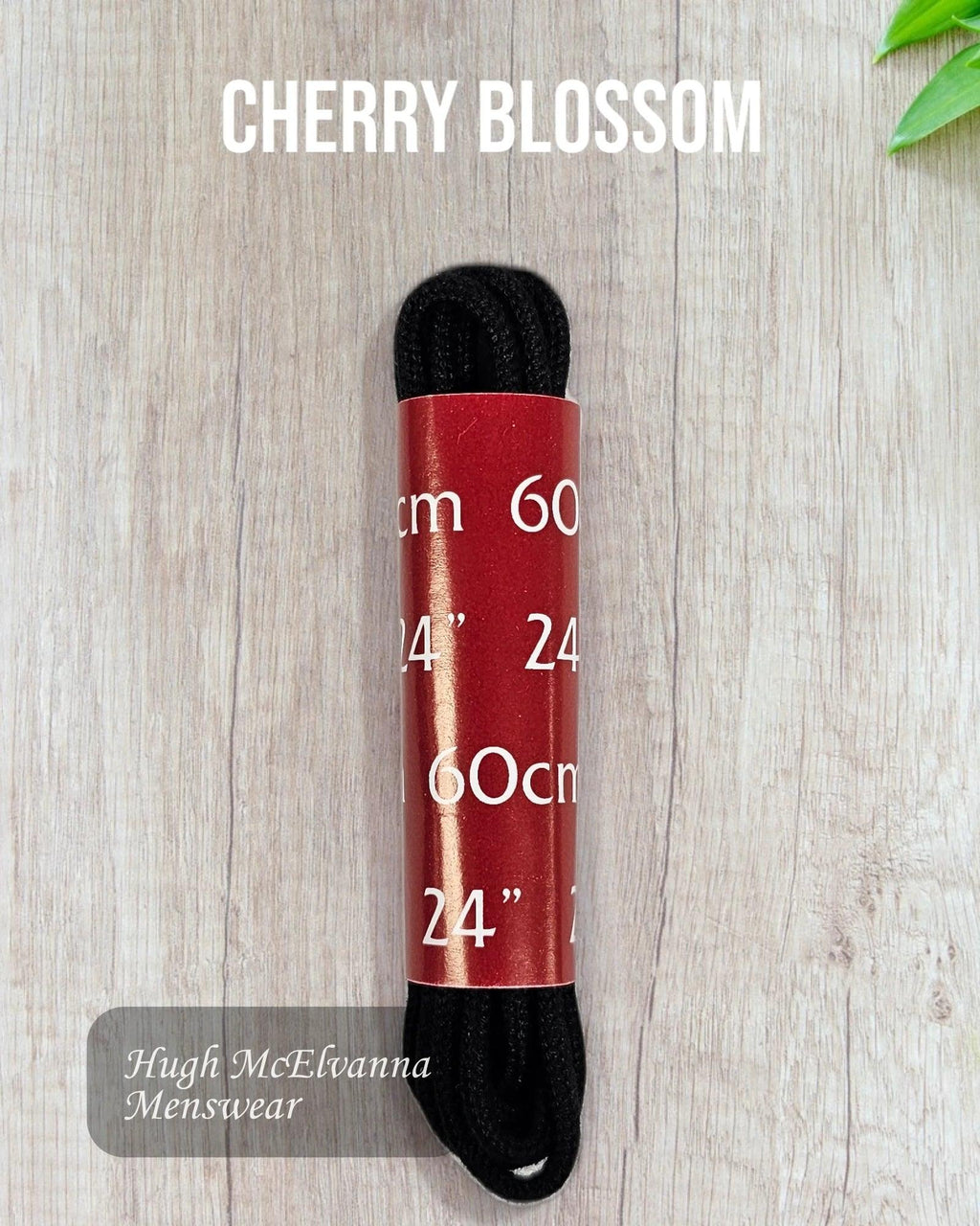 Cherry Blossom Black 60cm Round Laces - Hugh McElvanna Menswear
