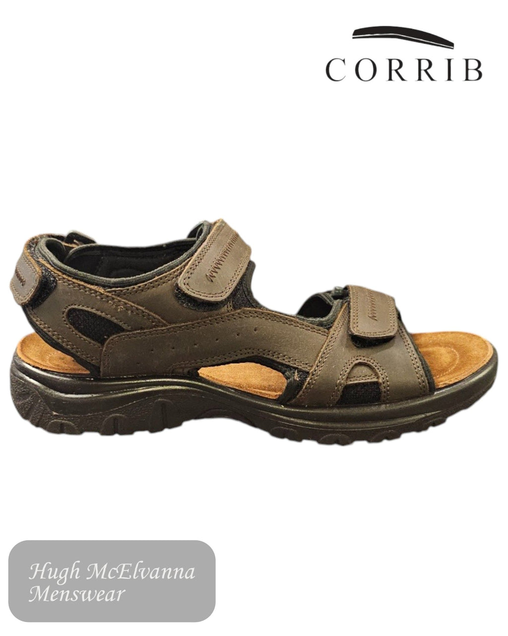 Corrib FRED Men’s Open Toe Leather Sandal – Brown | Fully Adjustable Walking Sandal - Hugh McElvanna Menswear