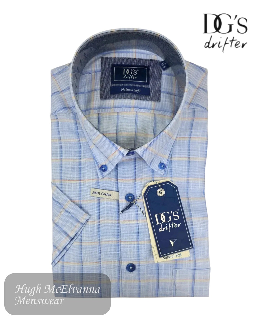 Daniel Grahame Blue Check Short Sleeve Shirt | 14150SS/21 - Hugh McElvanna Menswear