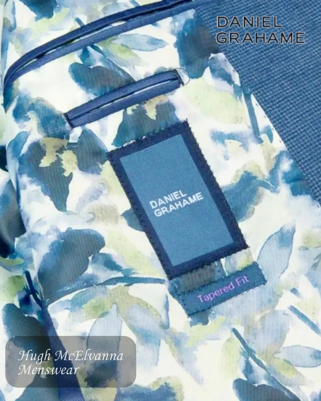 Daniel Grahame Blue Houndstooth Linen Blazer - Hugh McElvanna Menswear