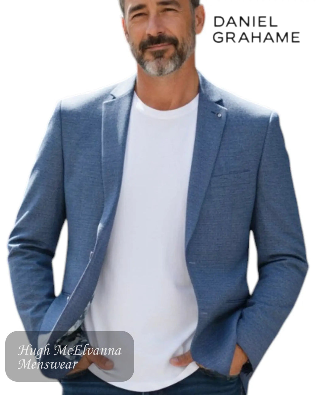 Daniel Grahame Blue Houndstooth Linen Blazer - Hugh McElvanna Menswear