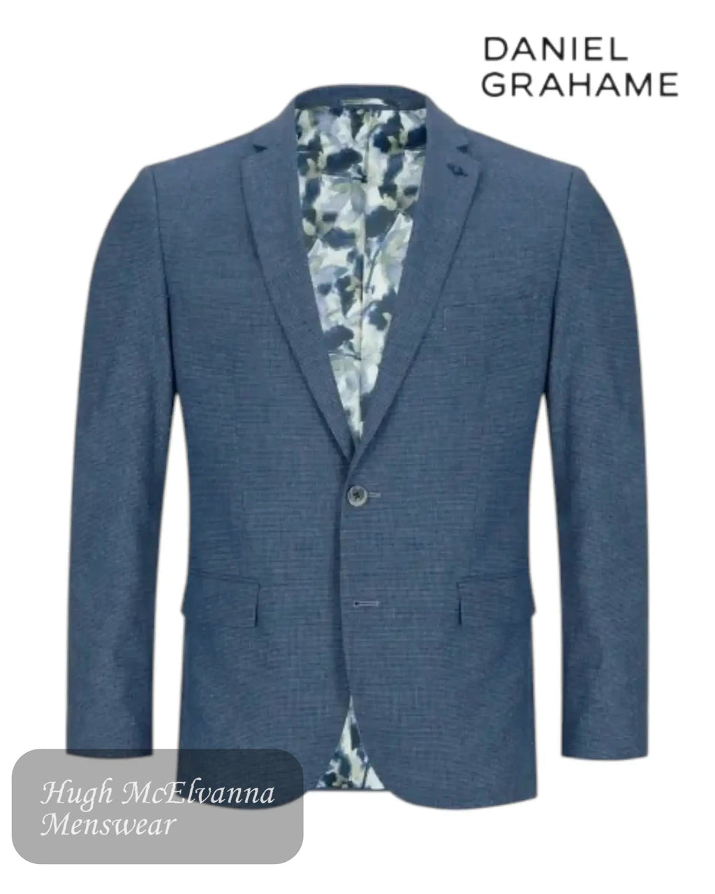 Daniel Grahame Blue Houndstooth Linen Blazer - Hugh McElvanna Menswear