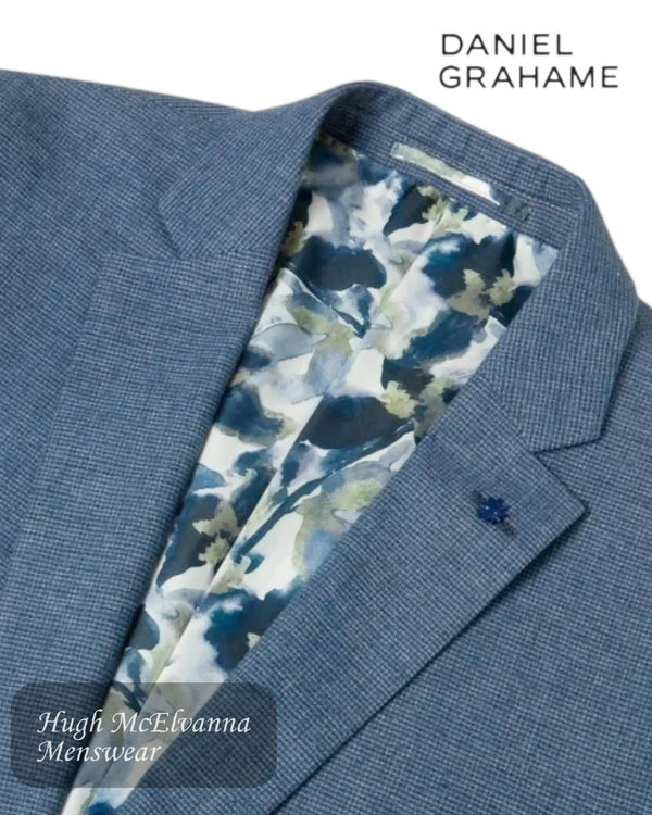 Daniel Grahame Blue Houndstooth Linen Blazer - Hugh McElvanna Menswear