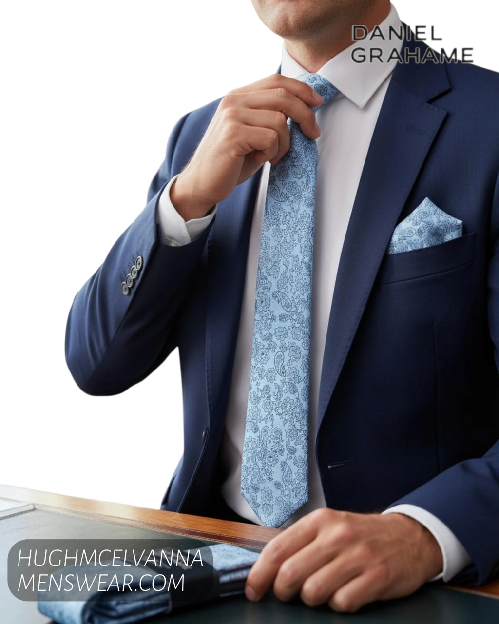 Daniel Grahame Light Blue Paisley Tie - Hugh McElvanna Menswear