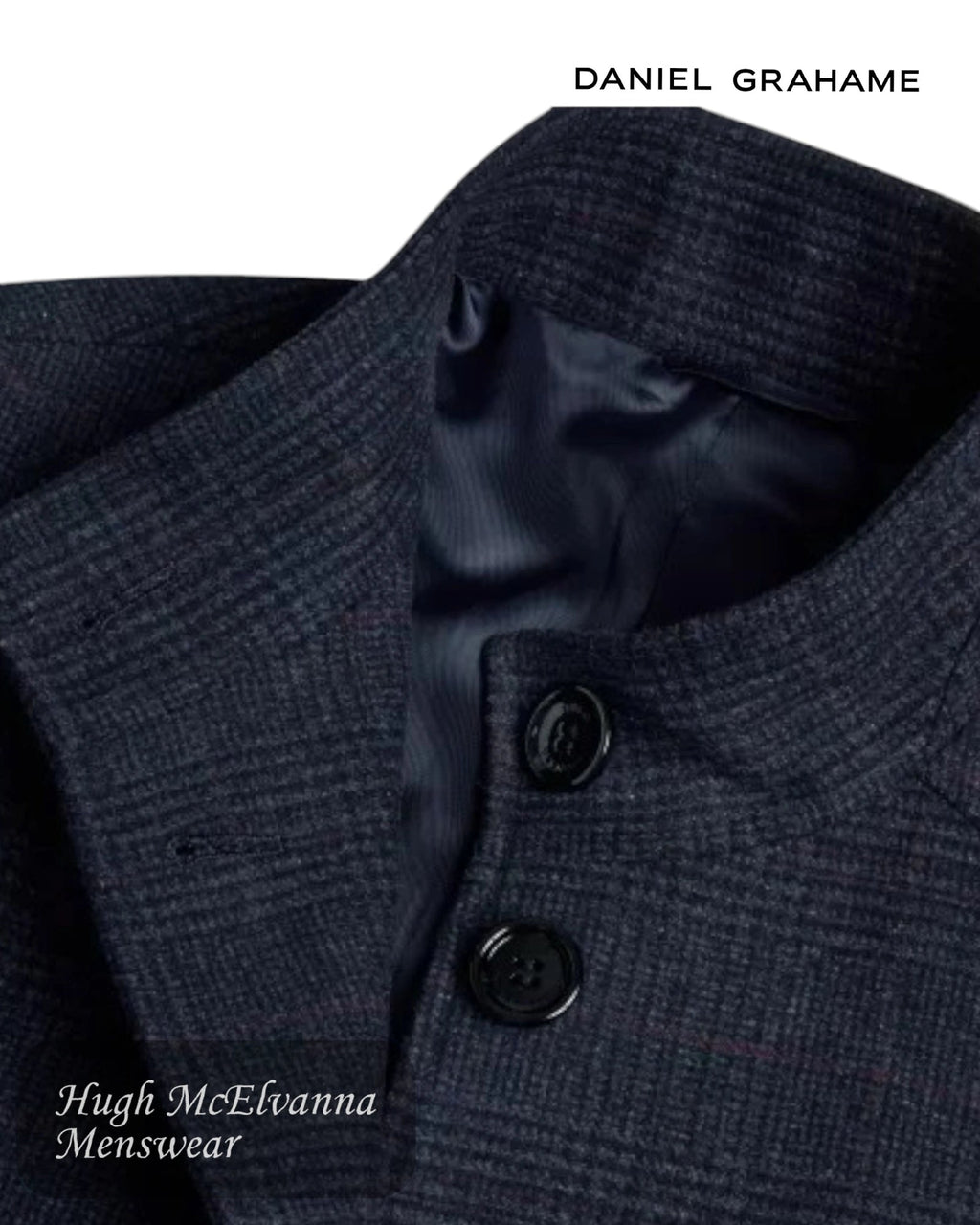 Daniel Grahame Navy Check Overcoat - Hugh McElvanna Menswear
