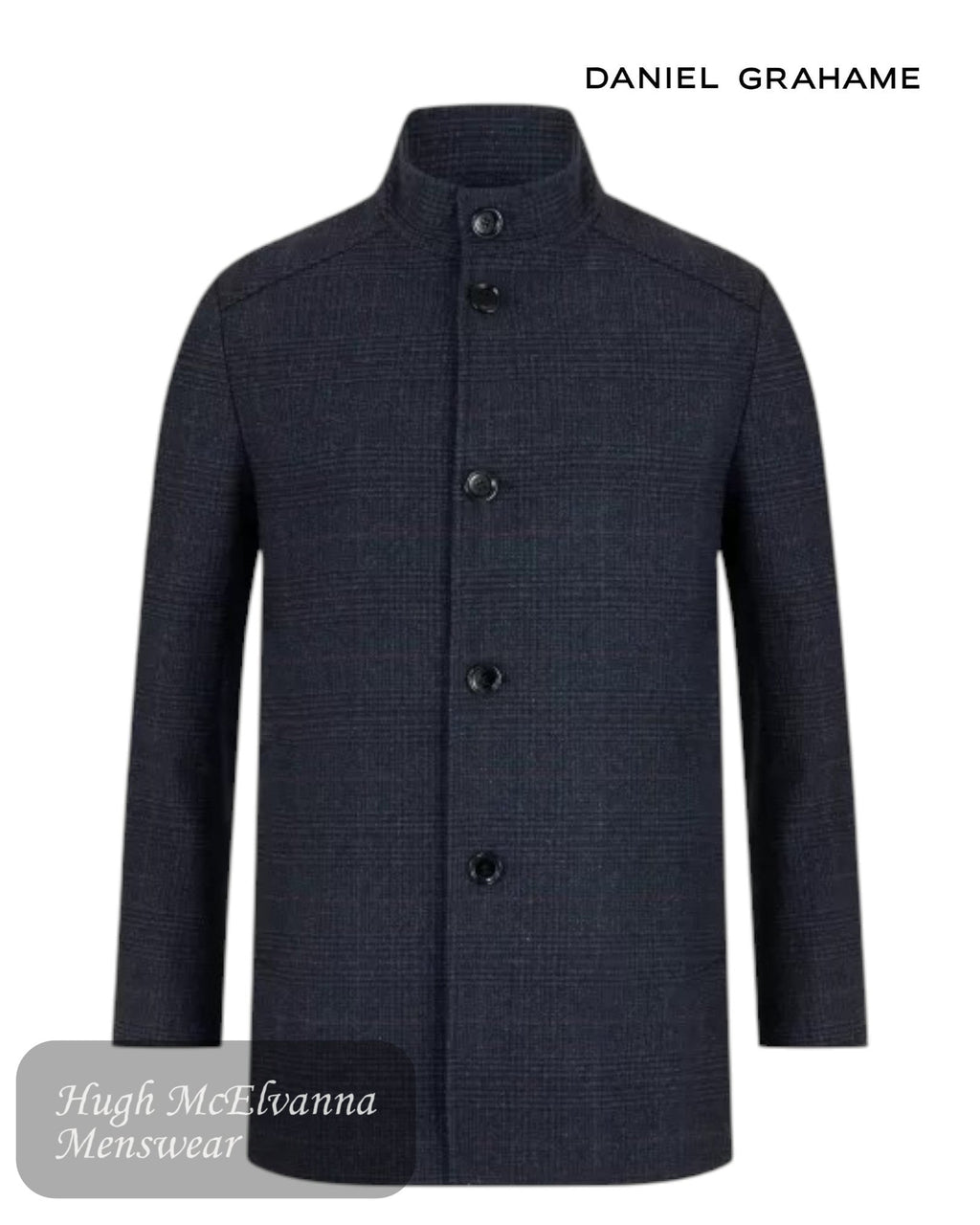 Daniel Grahame Navy Check Overcoat - Hugh McElvanna Menswear