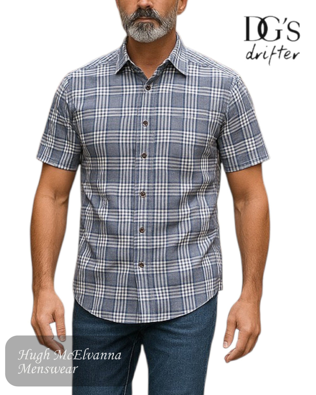 DG's Drifter Men's Stone Check Short Sleeve Shirt - 14727/92 - Hugh McElvanna Menswear