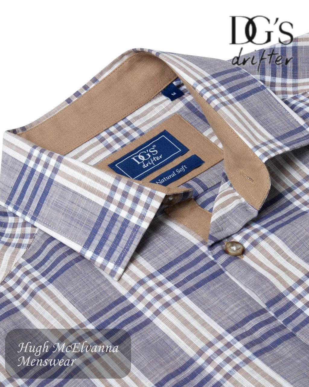 DG's Drifter Men's Stone Check Short Sleeve Shirt - 14727/92 - Hugh McElvanna Menswear