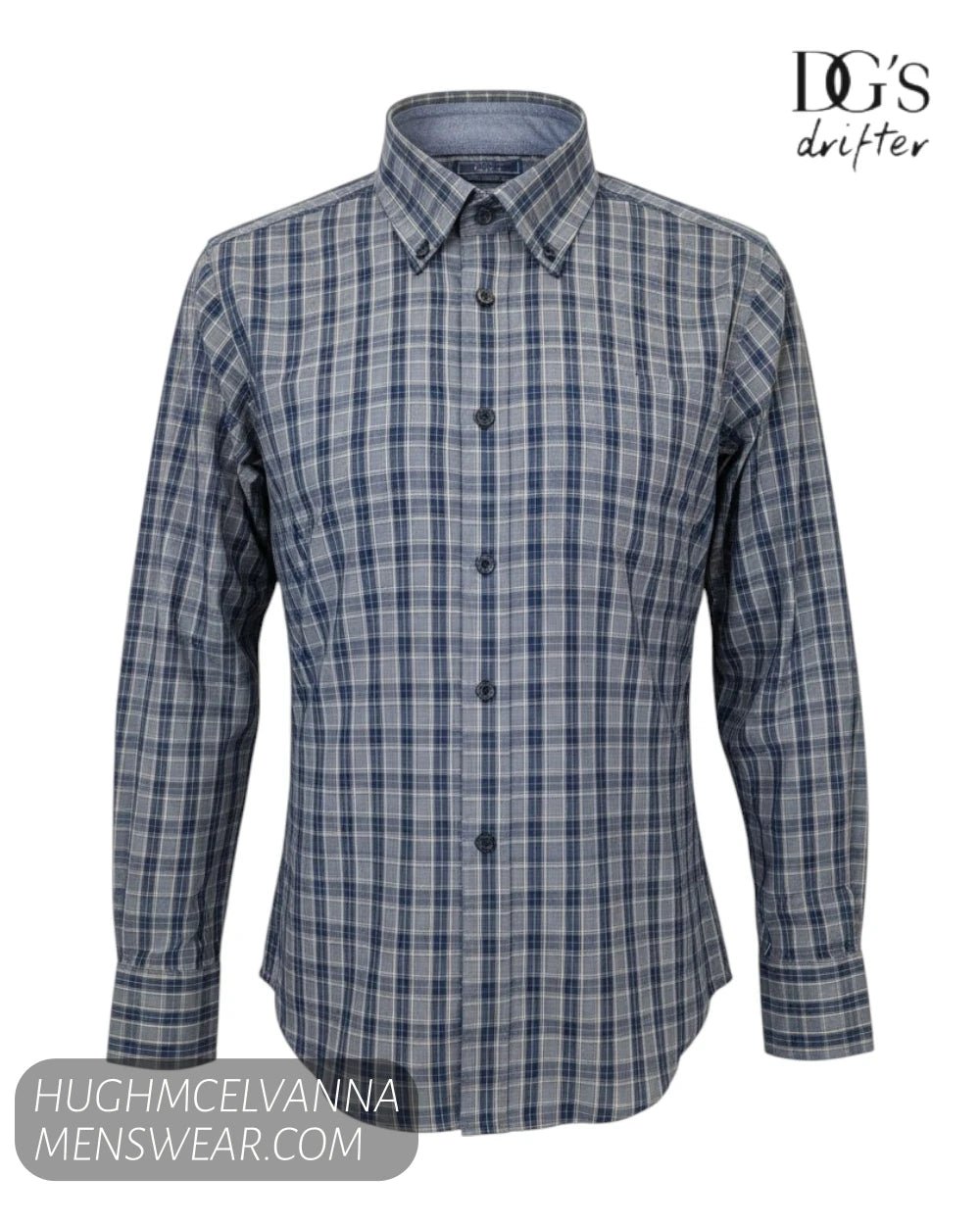 DG's Drifter Navy Check Shirt with Button Down Collar 14043/78 - Hugh McElvanna Menswear - Shirt