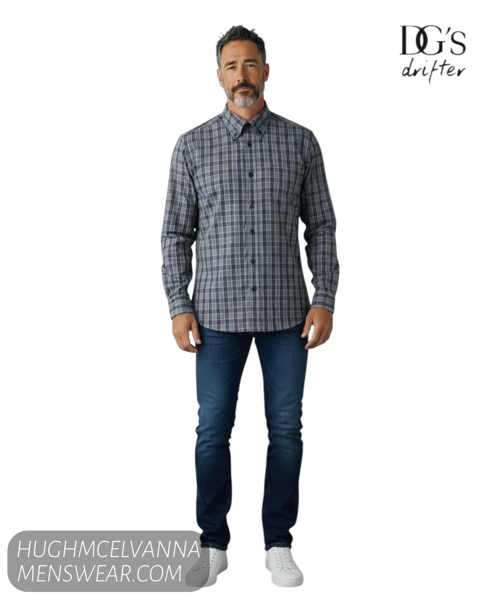 DG's Drifter Navy Check Shirt with Button Down Collar 14043/78 - Hugh McElvanna Menswear - Shirt