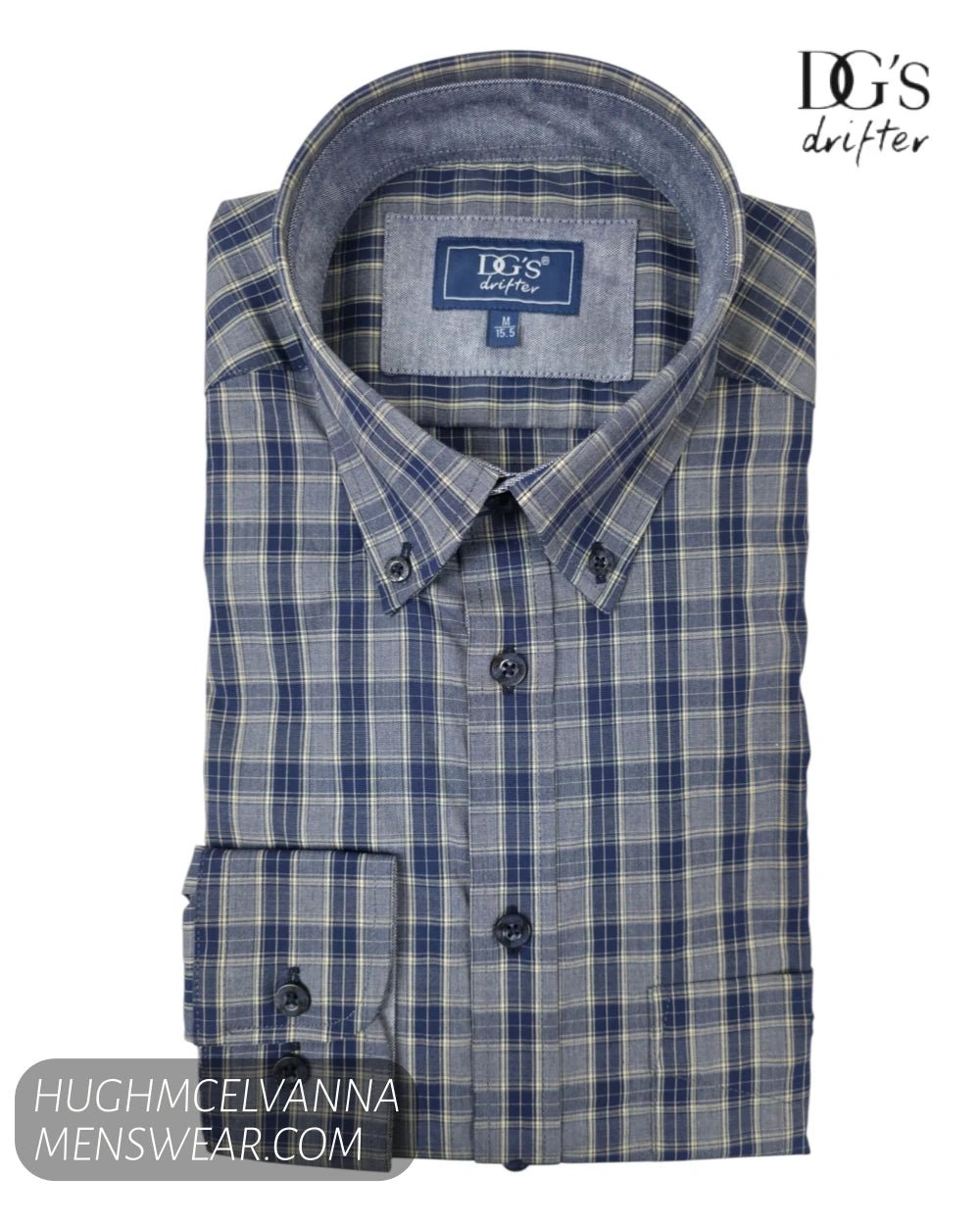 DG's Drifter Navy Check Shirt with Button Down Collar 14043/78 - Hugh McElvanna Menswear - Shirt