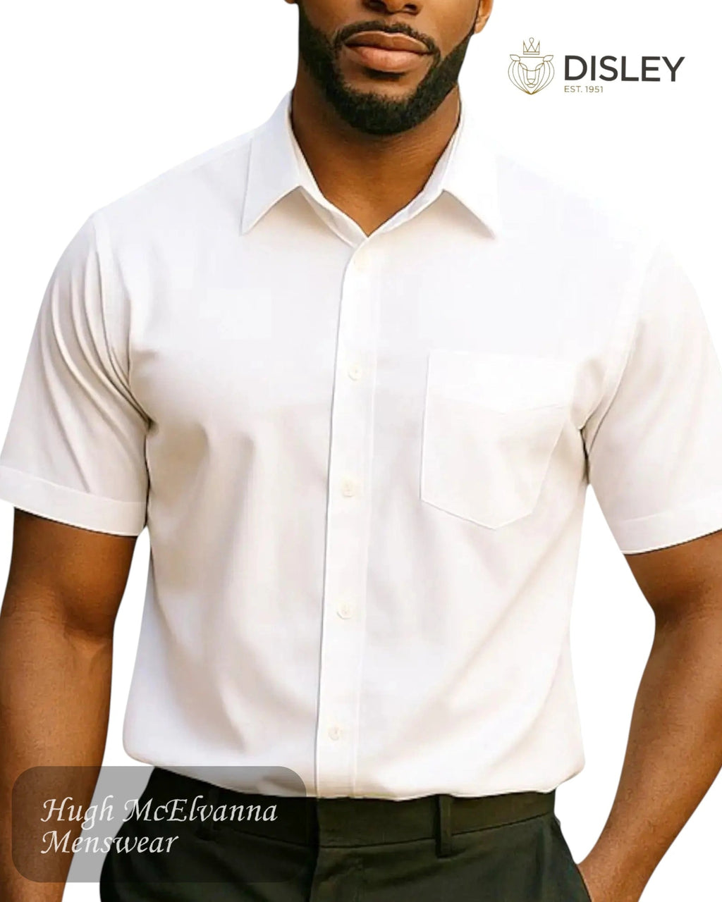 Disley White Short Sleeve Shirt – Lightweight Poly - Cotton with Chest Pocket - Hugh McElvanna Menswear