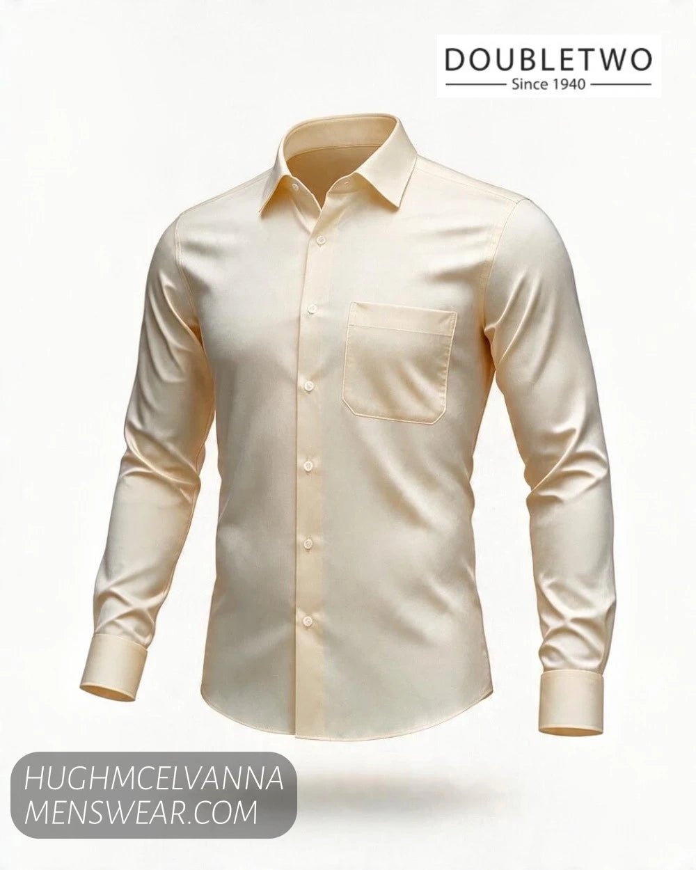 Double TWO Classic Plain Cream Shirt - Hugh McElvanna Menswear - Shirts & Tops