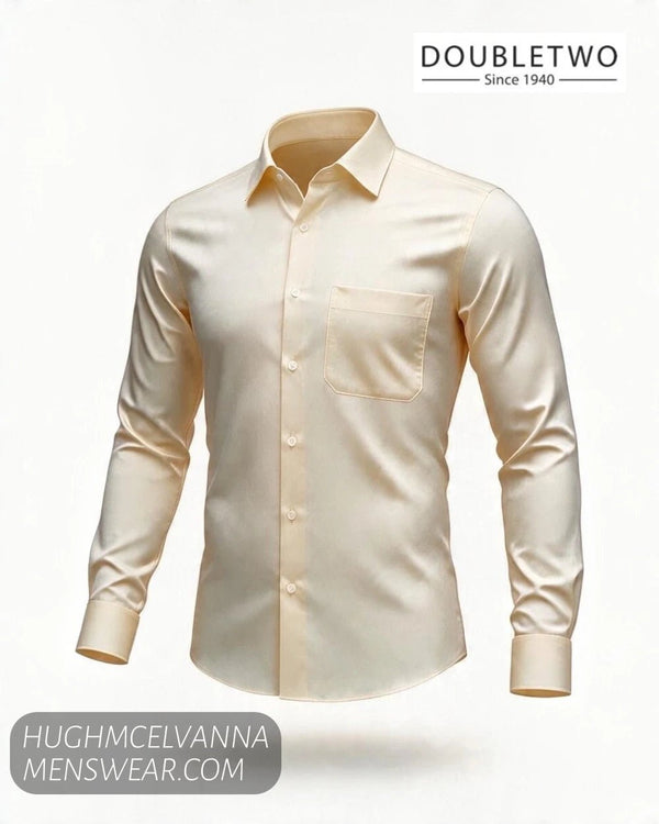 Double TWO Classic Plain Cream Shirt - Hugh McElvanna Menswear - Shirts & Tops