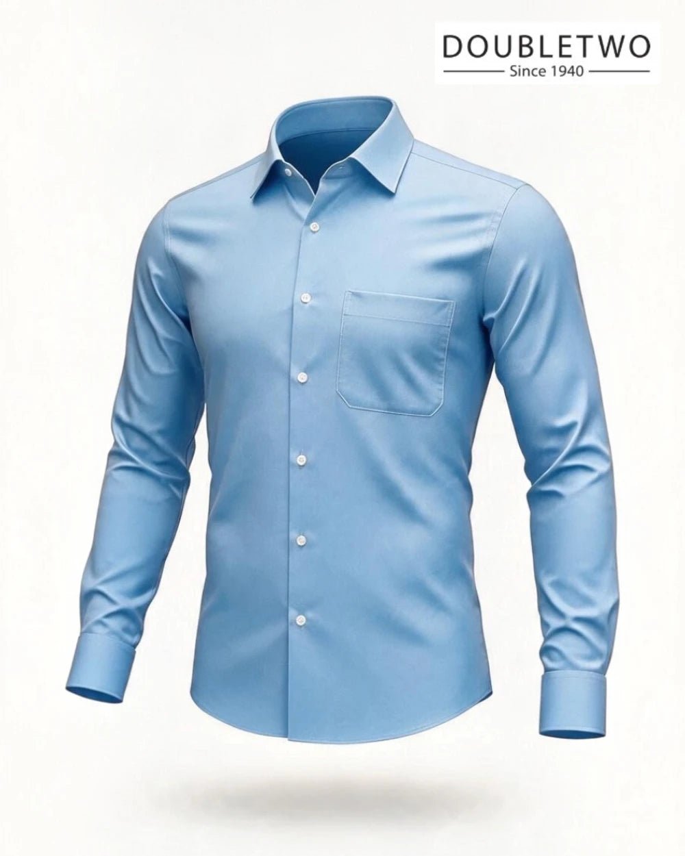 Double TWO Classic Plain Glacier Blue Formal Shirt - Hugh McElvanna Menswear - Shirts & Tops