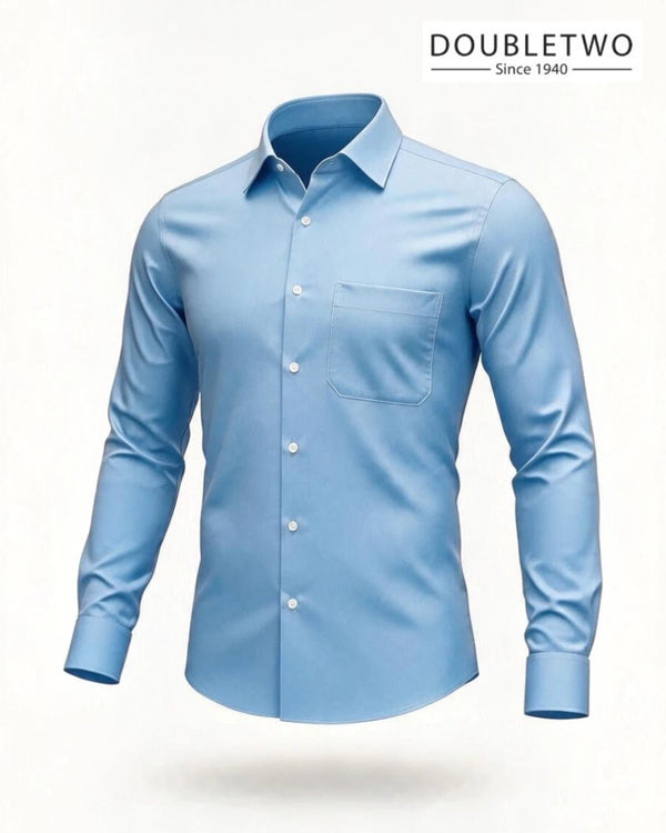 Double TWO Classic Plain Glacier Blue Formal Shirt - Hugh McElvanna Menswear - Shirts & Tops