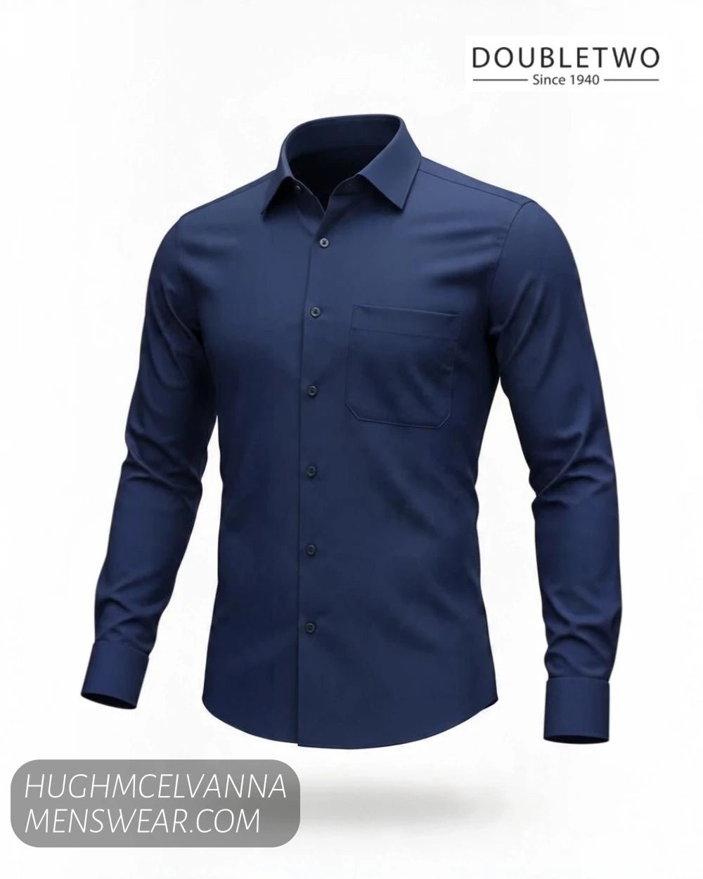 Double TWO Classic Plain Navy Shirt - Hugh McElvanna Menswear - Shirts & Tops