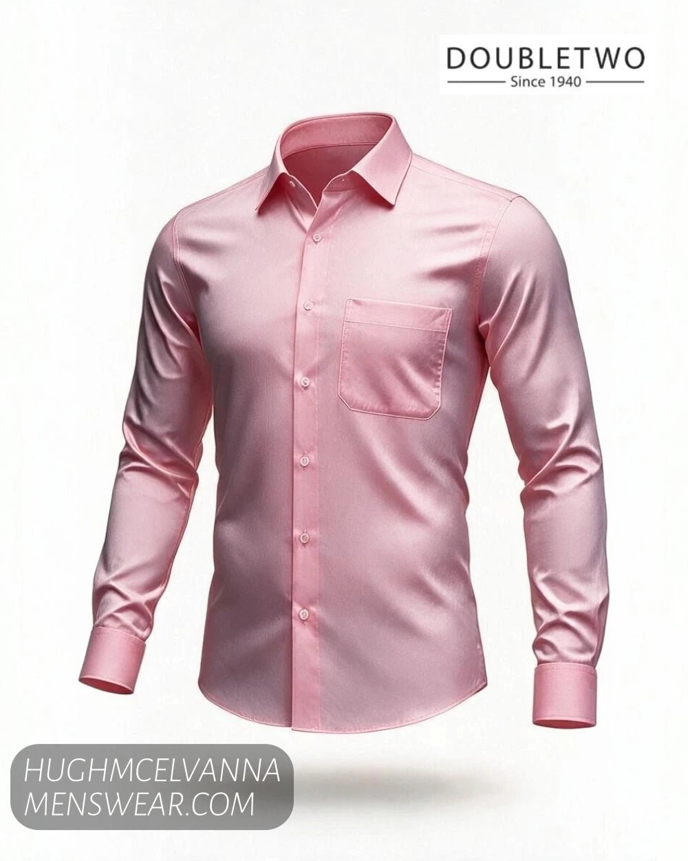 Double TWO Classic Plain Pink Shirt - Hugh McElvanna Menswear - Shirts & Tops