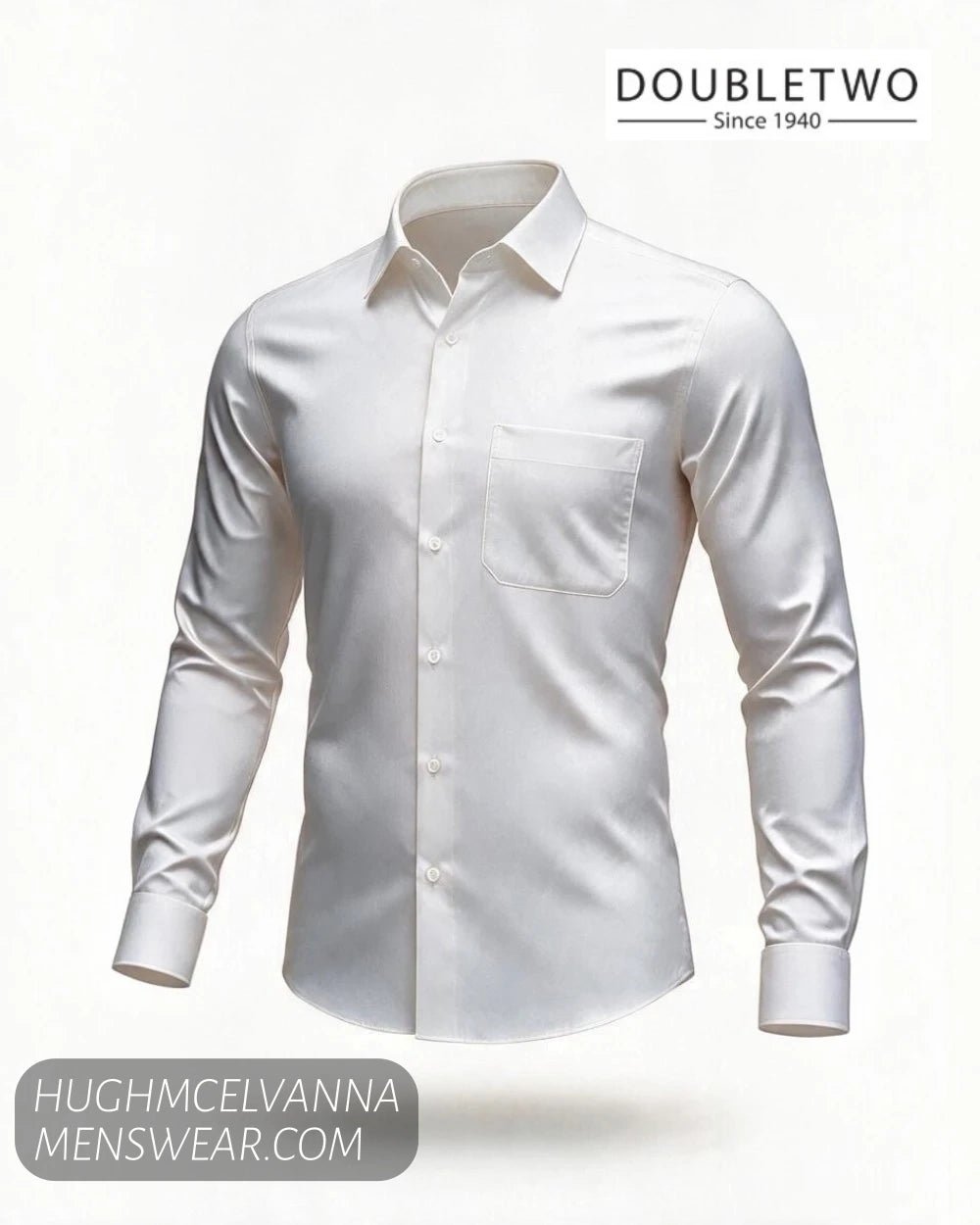 Double TWO Classic Plain White Shirt - Hugh McElvanna Menswear - Shirts & Tops