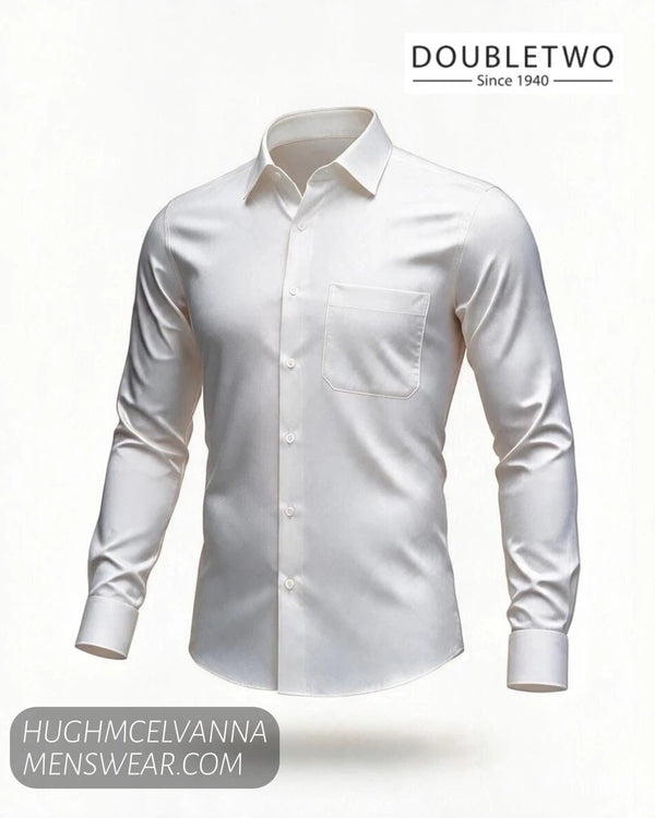 Double TWO Classic Plain White Shirt - Hugh McElvanna Menswear - Shirts & Tops