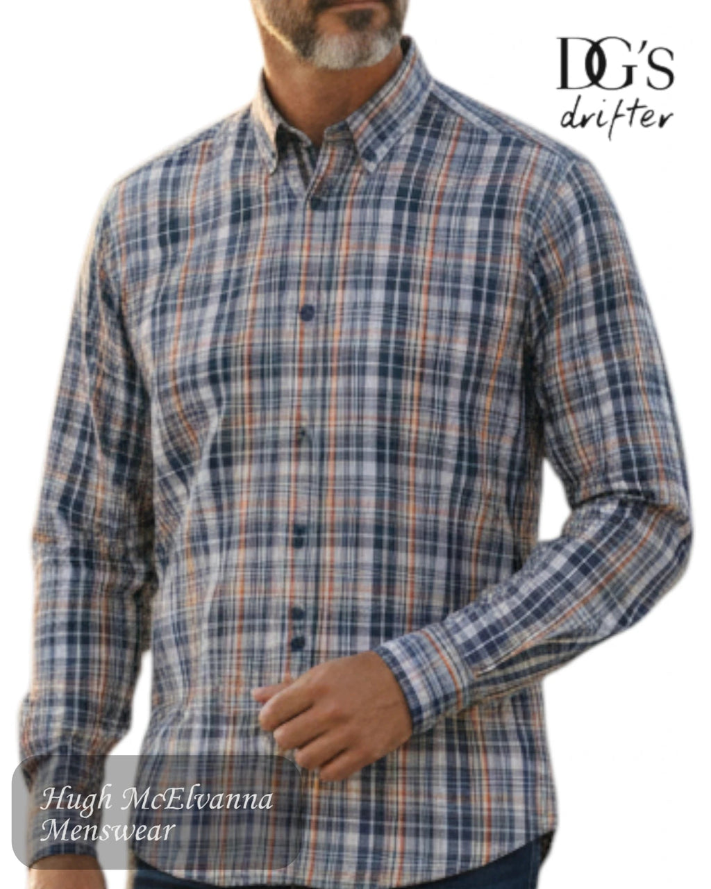 Drifter 14834/28 Blue & Tan Check Shirt - Hugh McElvanna Menswear