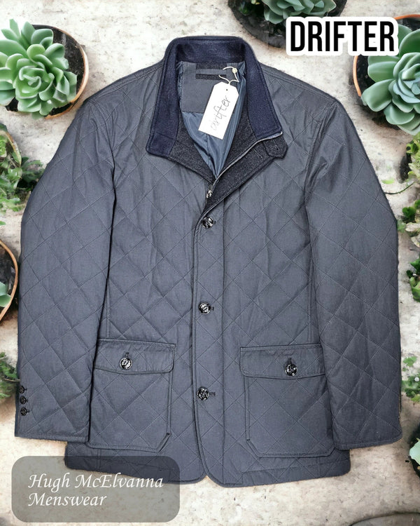 Drifter 'BENTFORD' Navy Quilted Car Coat Style: 80116 - 78 - Hugh McElvanna Menswear