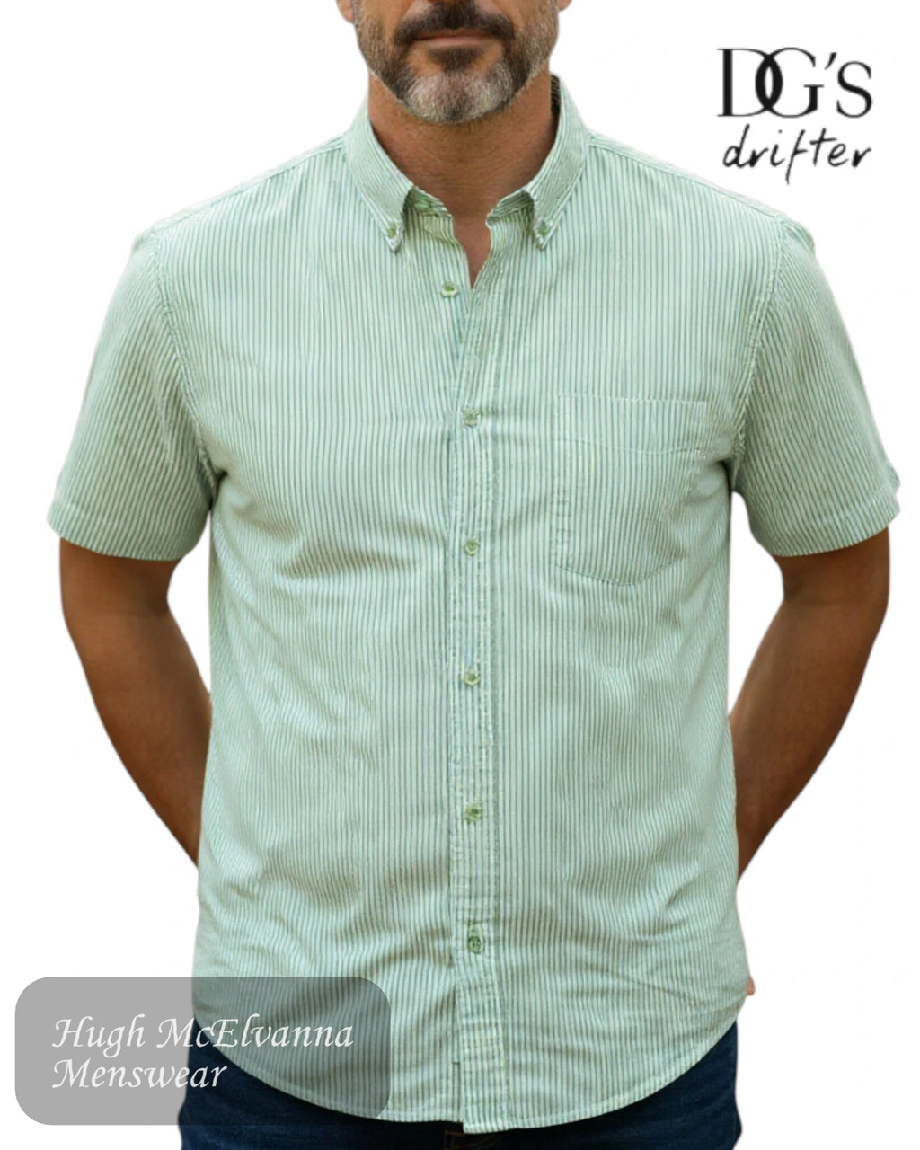 Drifter Green Stripe Short Sleeve Shirt - Hugh McElvanna Menswear