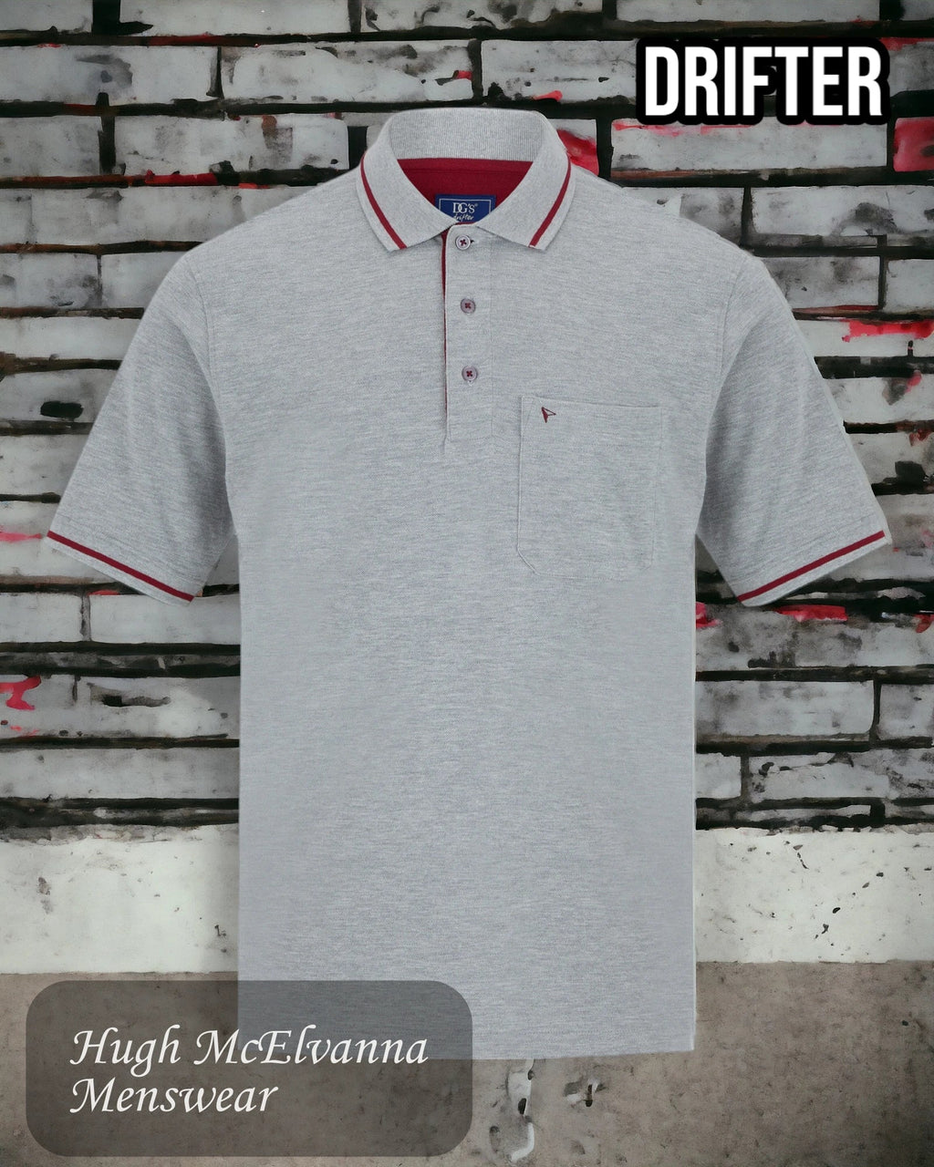 Drifter Lt. Grey Polo Shirt With Pocket Style: 55101/03 - Hugh McElvanna Menswear