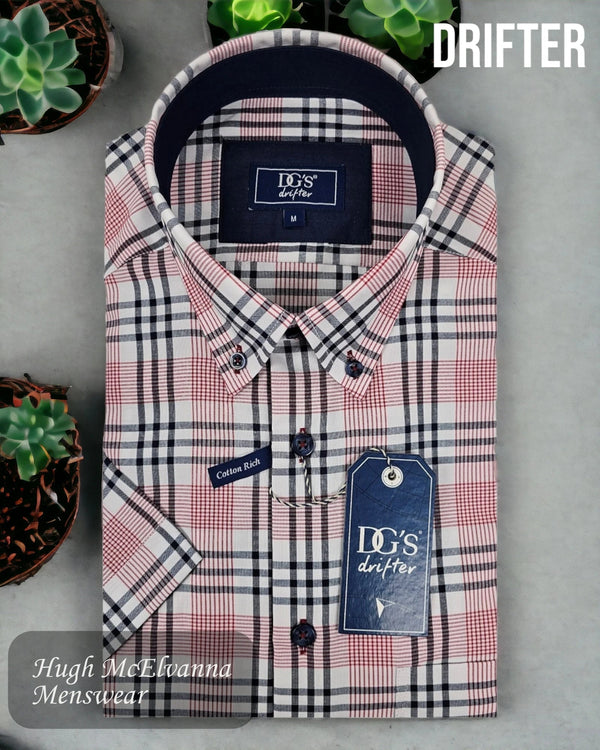 Drifter Mens Summer Shirt Red Check Style: 14449SS/16 - Hugh McElvanna Menswear