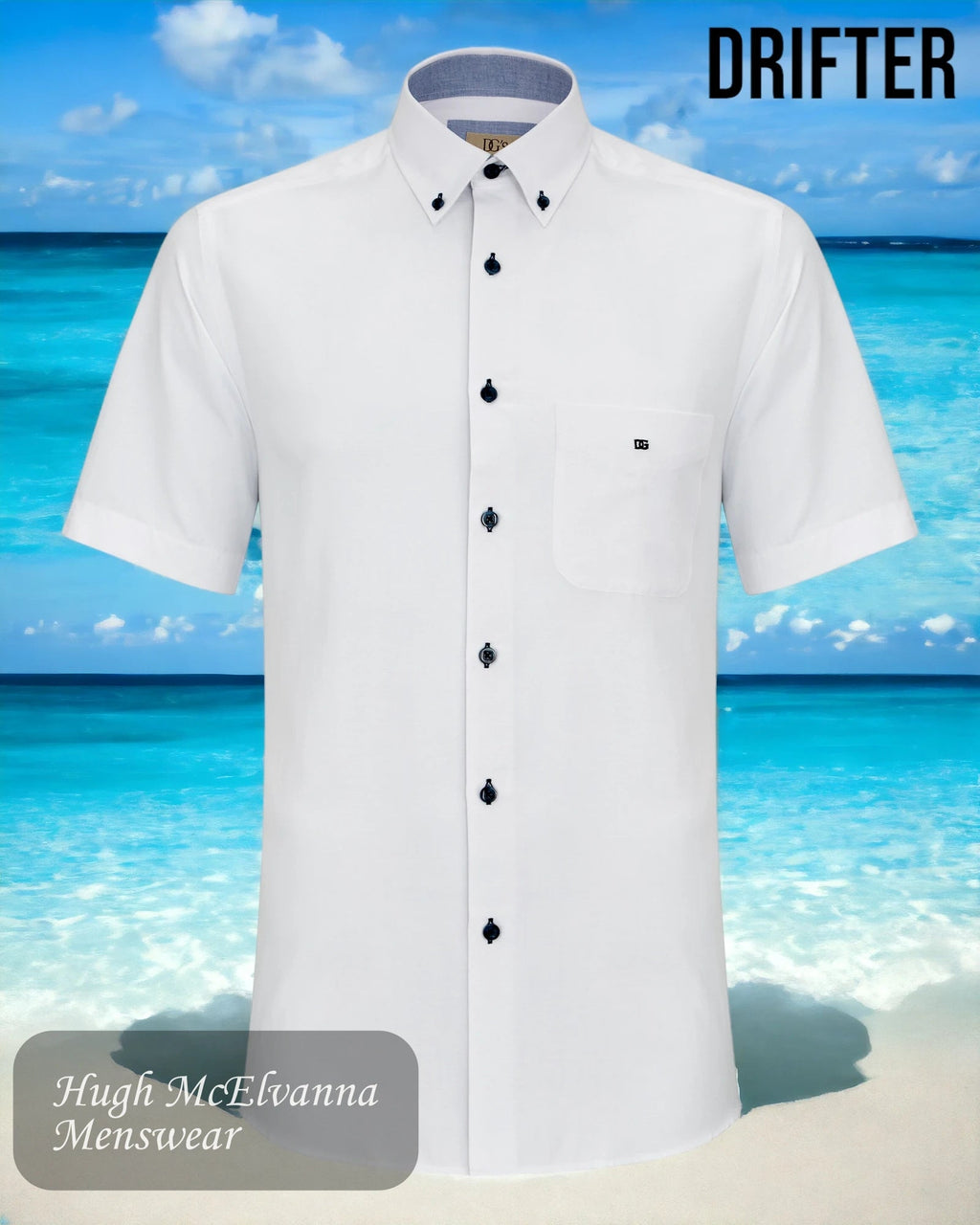 Drifter Mens Summer Shirt White Style: 15178SS/01 - Hugh McElvanna Menswear