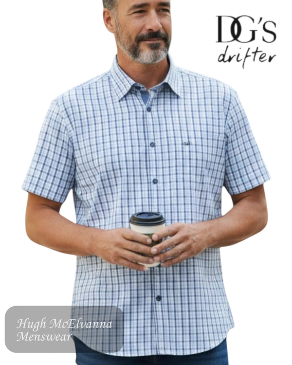 Drifter Sky Blue Checked Short Sleeve Shirt | 114024SS/22 - Hugh McElvanna Menswear