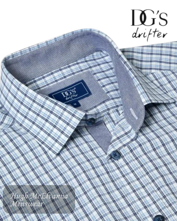 Drifter Sky Blue Checked Short Sleeve Shirt | 114024SS/22 - Hugh McElvanna Menswear