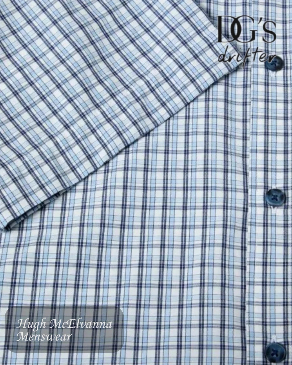 Drifter Sky Blue Checked Short Sleeve Shirt | 114024SS/22 - Hugh McElvanna Menswear