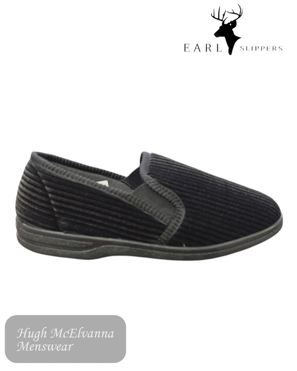 Earl WAYNE Black Corduroy Slippers - Hugh McElvanna Menswear