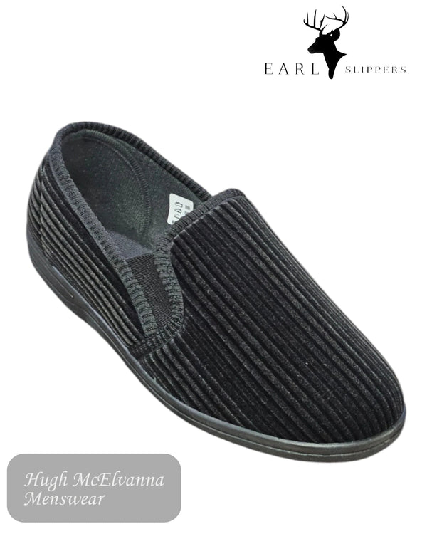 Earl WAYNE Black Corduroy Slippers - Hugh McElvanna Menswear