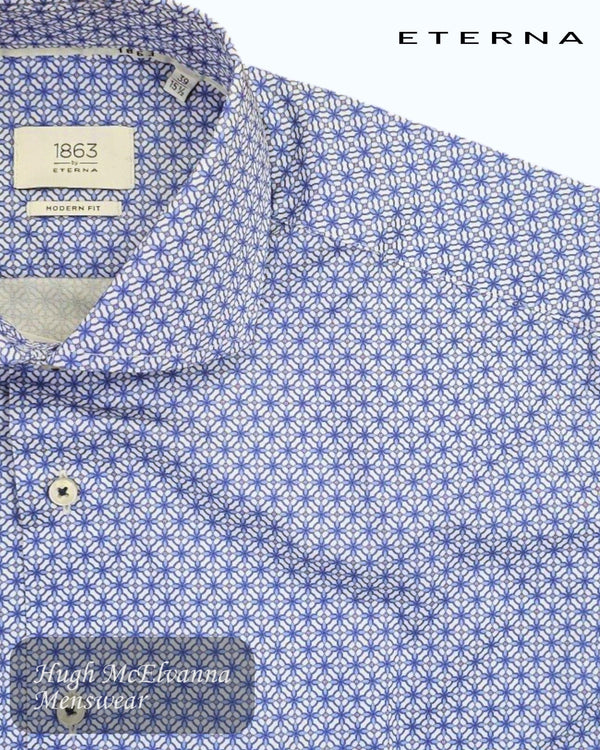 Eterna 1863 Blue Patterned Modern Fit Shirt - 2369 - 12_X682 - Hugh McElvanna Menswear