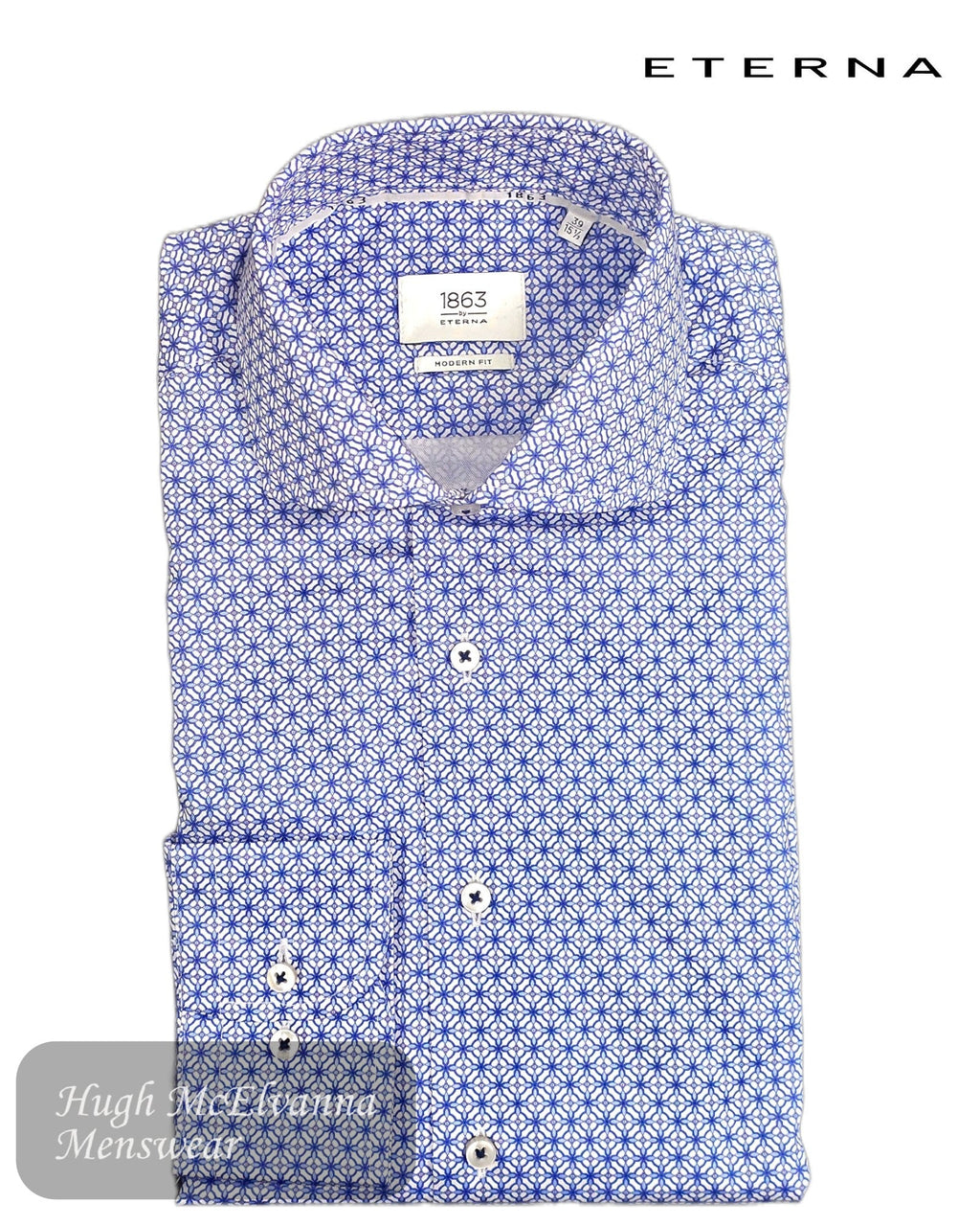 Eterna 1863 Blue Patterned Modern Fit Shirt - 2369 - 12_X682 - Hugh McElvanna Menswear